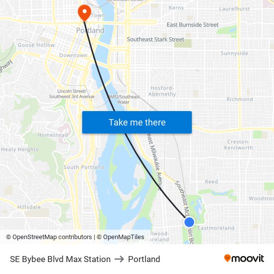 SE Bybee Blvd Max Station to Portland map