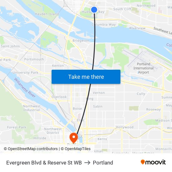 Evergreen Blvd & Reserve St WB to Portland map