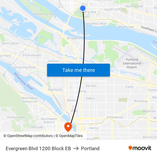 Evergreen Blvd 1200 Block EB to Portland map