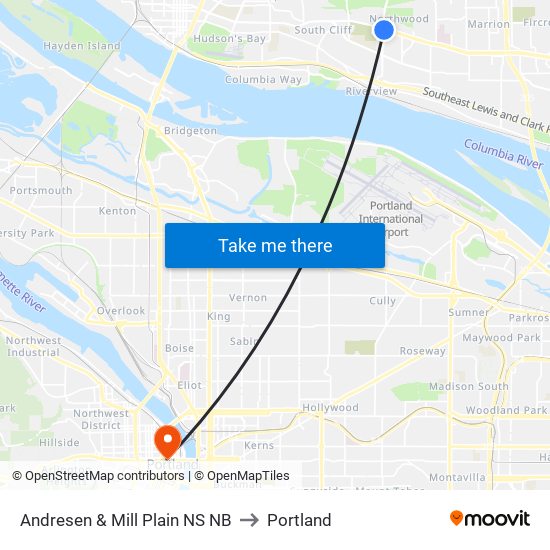 Andresen & Mill Plain NS NB to Portland map