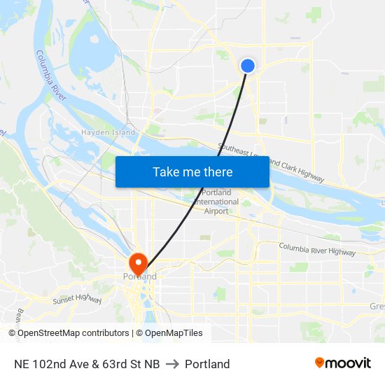 NE 102nd Ave & 63rd St NB to Portland map