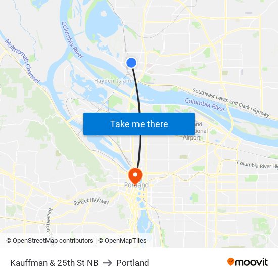Kauffman & 25th St NB to Portland map