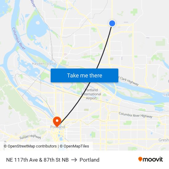 NE 117th Ave & 87th St NB to Portland map