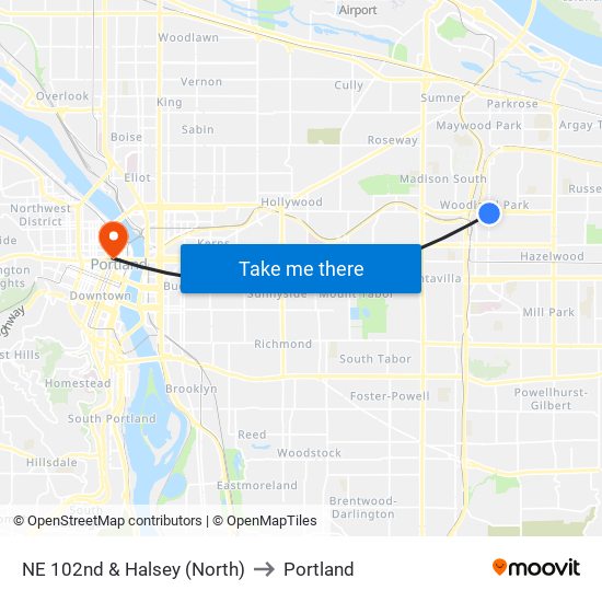 NE 102nd & Halsey (North) to Portland map