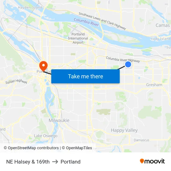 NE Halsey & 169th to Portland map