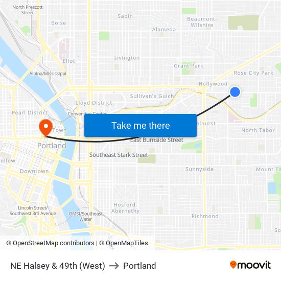 NE Halsey & 49th (West) to Portland map