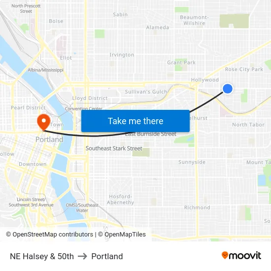 NE Halsey & 50th to Portland map