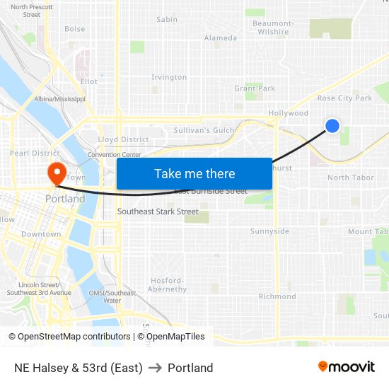 NE Halsey & 53rd (East) to Portland map