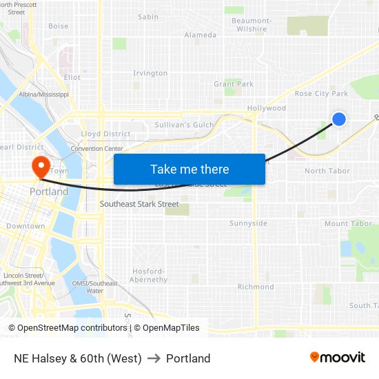 NE Halsey & 60th (West) to Portland map