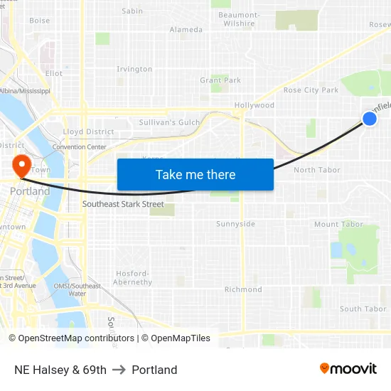 NE Halsey & 69th to Portland map