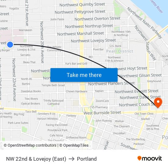 NW 22nd & Lovejoy (East) to Portland map