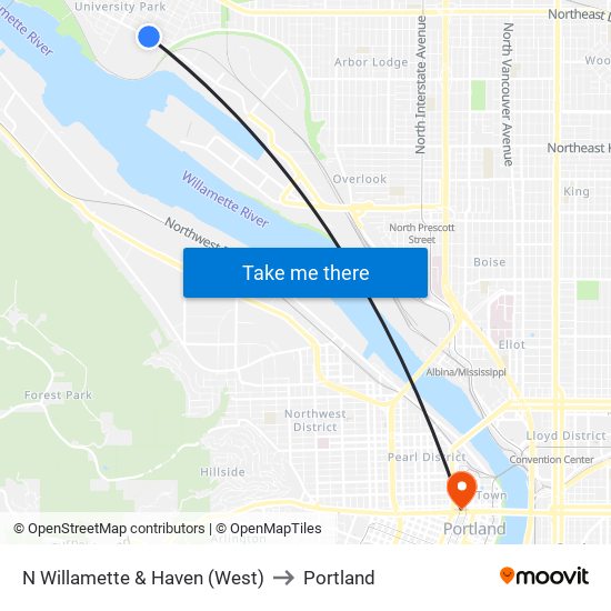 N Willamette & Haven (West) to Portland map