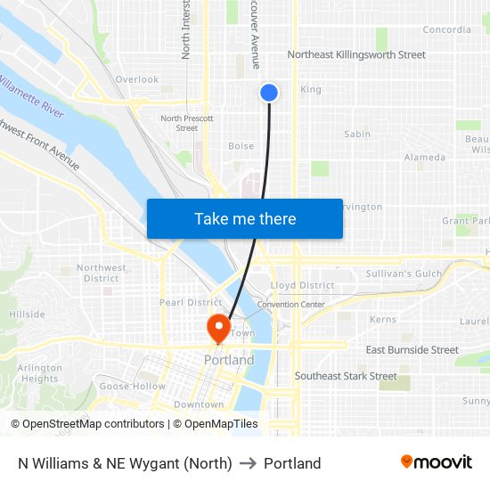 N Williams & NE Wygant (North) to Portland map