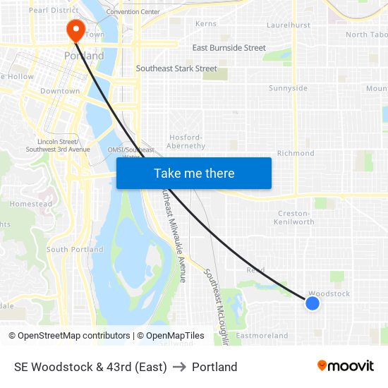 SE Woodstock & 43rd (East) to Portland map