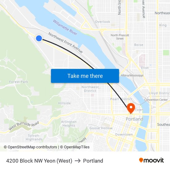 4200 Block NW Yeon (West) to Portland map