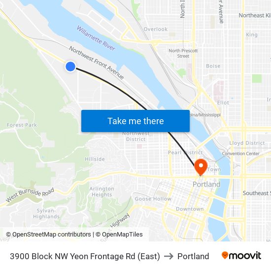 3900 Block NW Yeon Frontage Rd (East) to Portland map