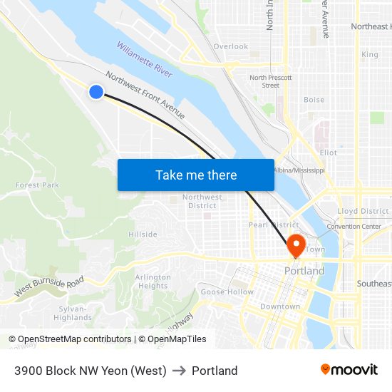 3900 Block NW Yeon (West) to Portland map