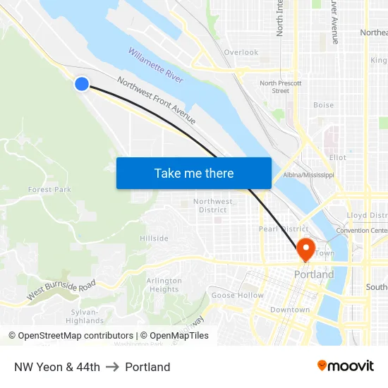 NW Yeon & 44th to Portland map