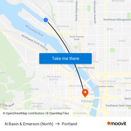 N Basin & Emerson (North) to Portland map