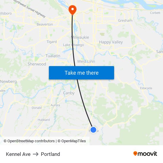 Kennel Ave to Portland map