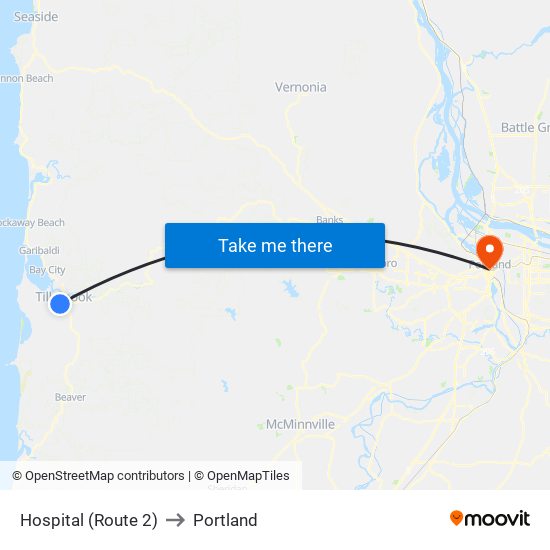 Hospital (Route 2) to Portland map