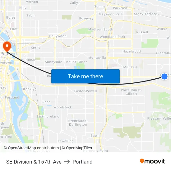 SE Division & 157th Ave to Portland map