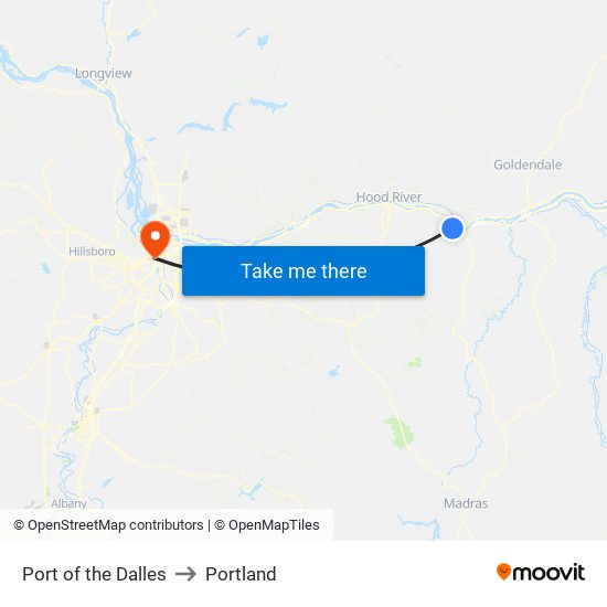Port of the Dalles to Portland map