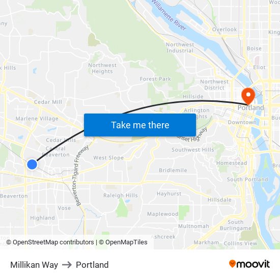 Millikan Way to Portland map