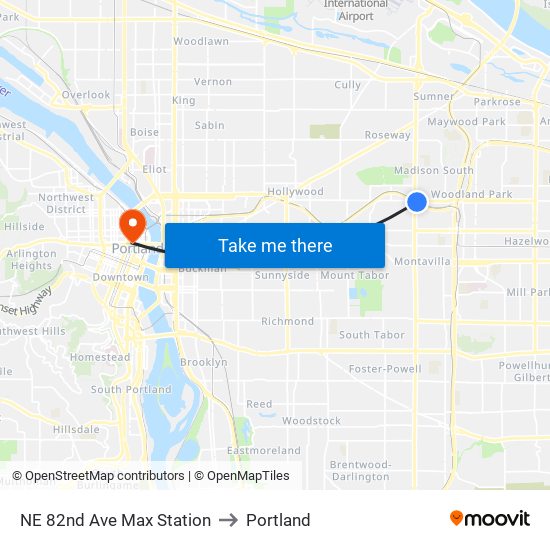 NE 82nd Ave Max Station to Portland map