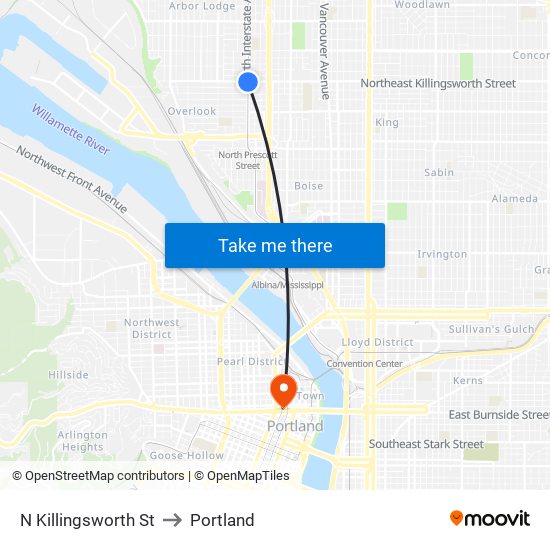 N Killingsworth St to Portland map