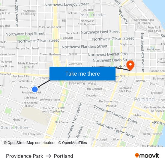 Providence Park to Portland map