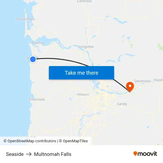 Seaside to Multnomah Falls map