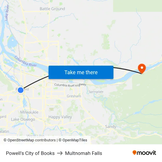 Powell's City of Books to Multnomah Falls map