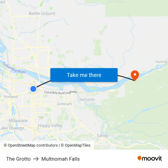 The Grotto to Multnomah Falls map