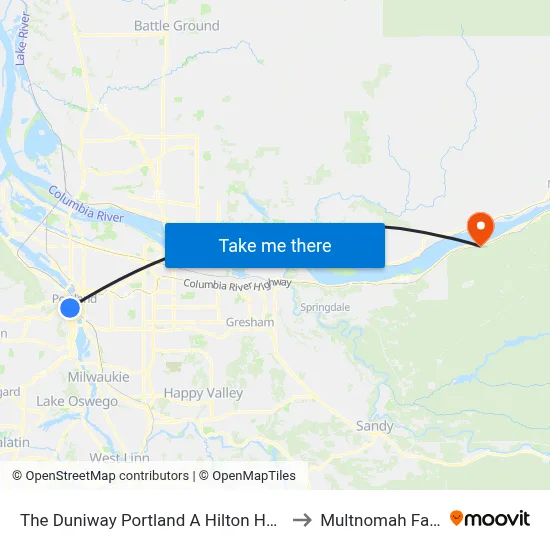 The Duniway Portland A Hilton Hotel to Multnomah Falls map