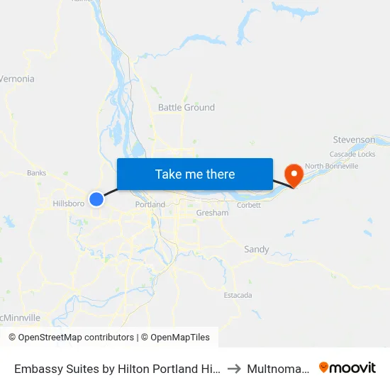 Embassy Suites by Hilton Portland Hillsboro, Oregon to Multnomah Falls map