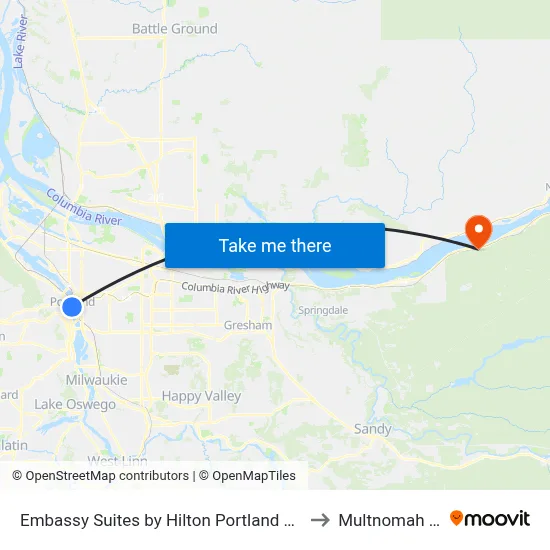 Embassy Suites by Hilton Portland Downtown to Multnomah Falls map