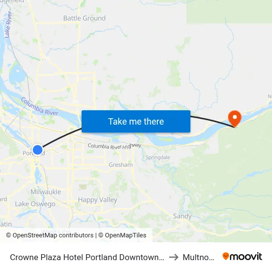 Crowne Plaza Hotel Portland Downtown Convention Center an IHG Hotel to Multnomah Falls map