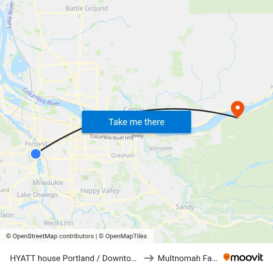 HYATT house Portland / Downtown to Multnomah Falls map