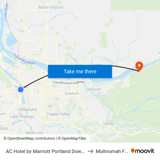 AC Hotel by Marriott Portland Downtown to Multnomah Falls map