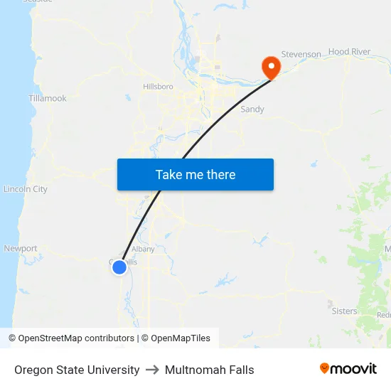 Oregon State University to Multnomah Falls map