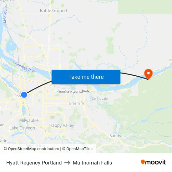 Hyatt Regency Portland to Multnomah Falls map