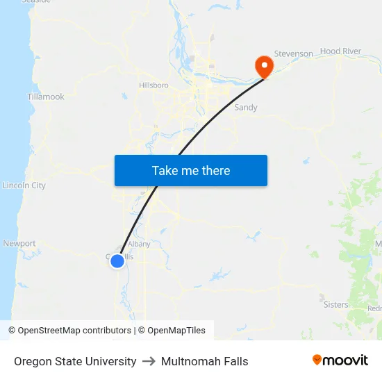 Oregon State University to Multnomah Falls map