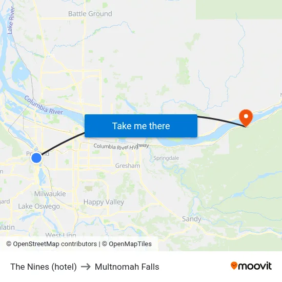 The Nines (hotel) to Multnomah Falls map