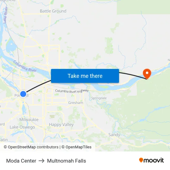 Moda Center to Multnomah Falls map