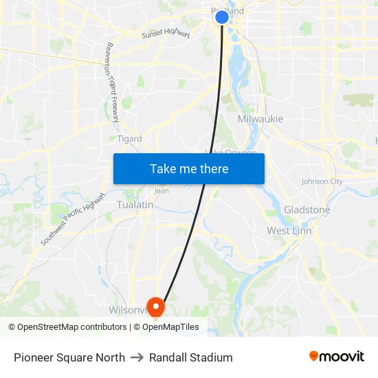 Pioneer Square North to Randall Stadium map