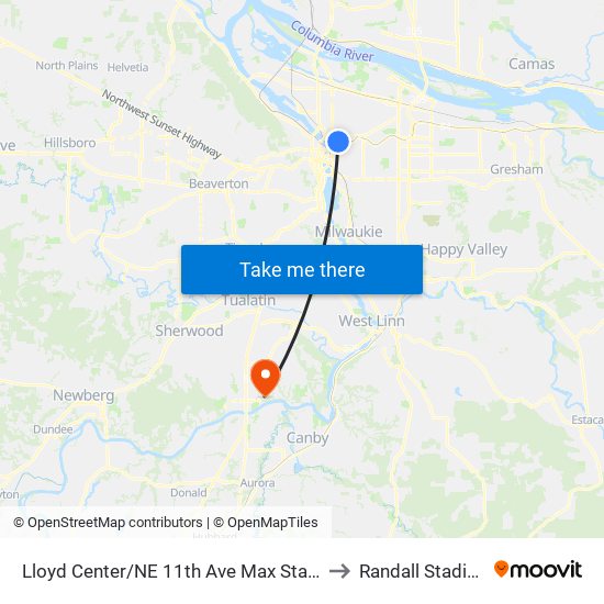 Lloyd Center/NE 11th Ave Max Station to Randall Stadium map