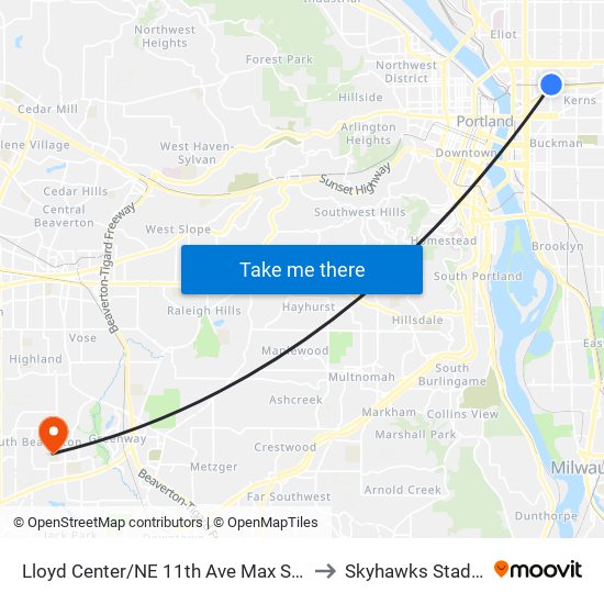 Lloyd Center/NE 11th Ave Max Station to Skyhawks Stadium map