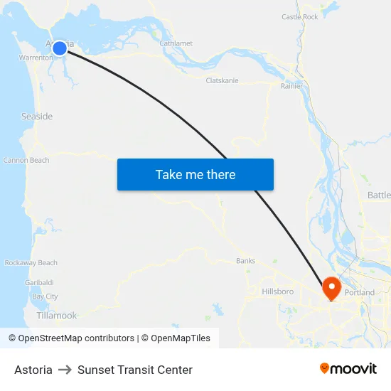 Astoria to Sunset Transit Center map