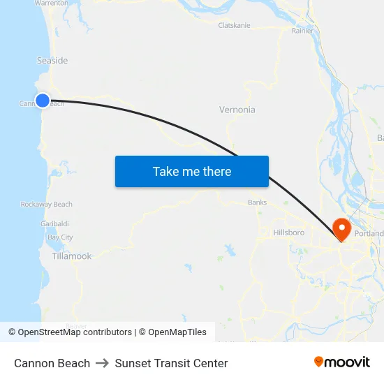 Cannon Beach to Sunset Transit Center map